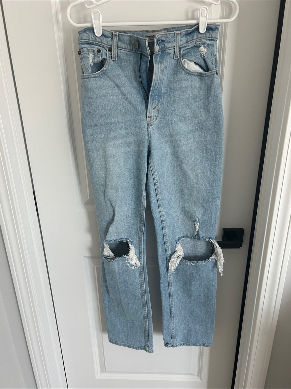 Abercrombie & Fitch Light Blue Distressed Straight Leg Jeans